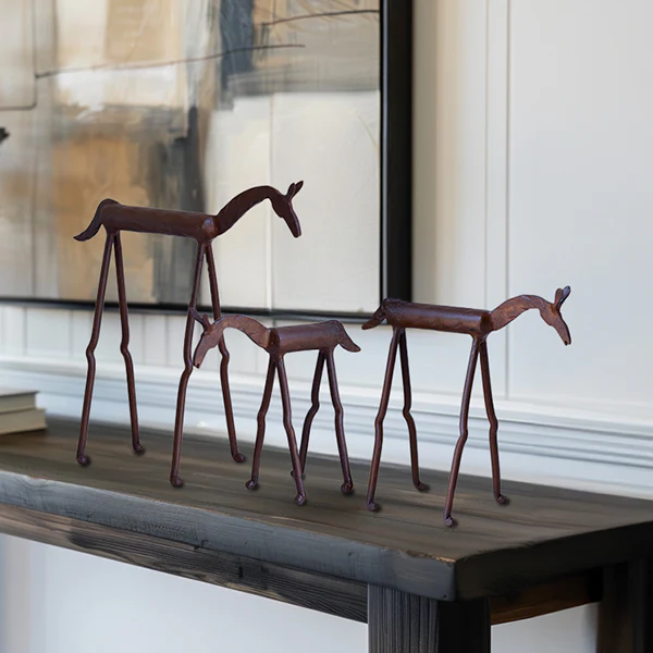 Forged Iron Horse Statues, Set of Three