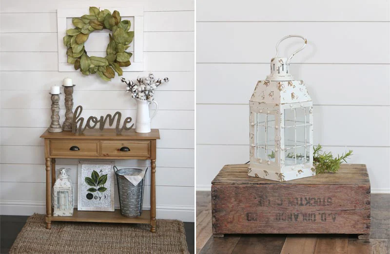 Distressed White Decorative Lantern