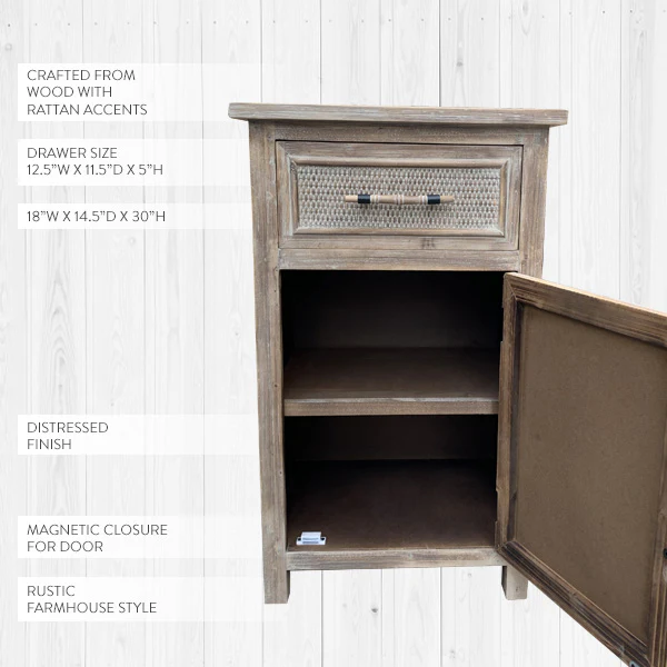 Wood and Rattan Accent Storage Table