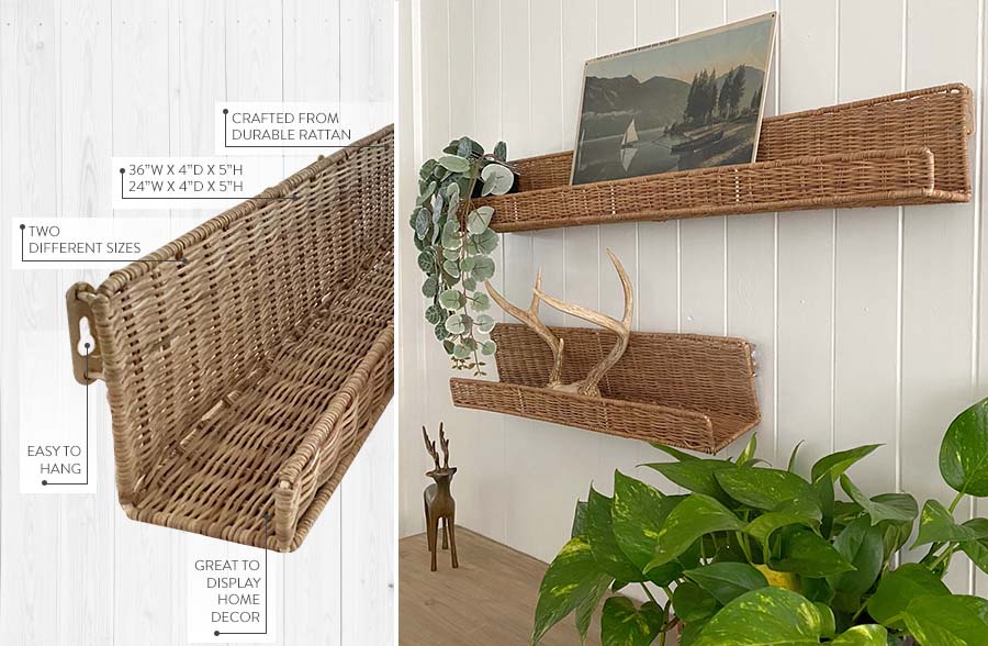 Woven Rattan Floating Shelves, Set of 2