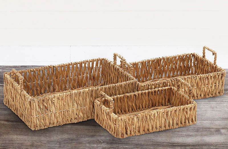 Woven Seagrass Basket with Handles  Set of 3