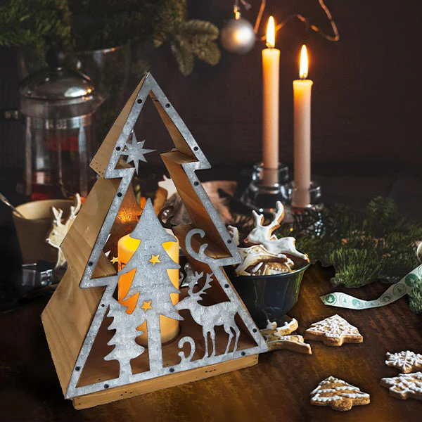 Magical Winter Forest Scene Candle Lantern