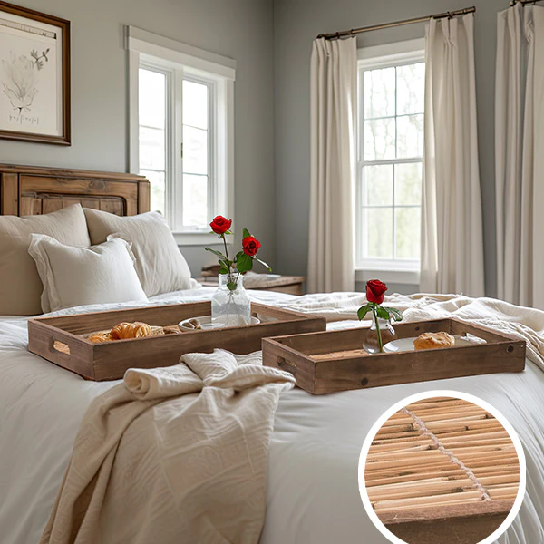 Large Rattan Tray with Handles, Set of 2