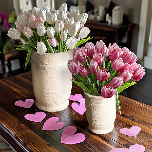 Ivory Ceramic Flower Urns, Set of 2