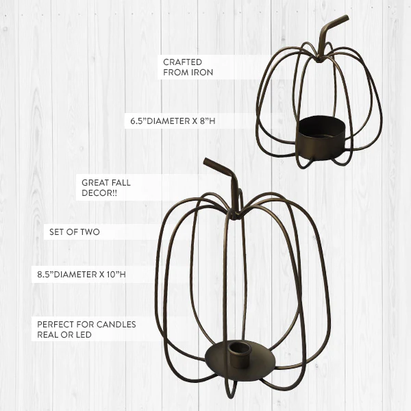 Refined Farmhouse Metal Pumpkin Candle Lanterns, Set of 2