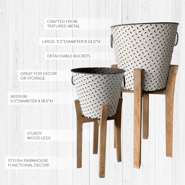 Textured Planters with Stands, Set of 2