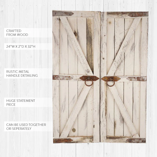 Whitewashed Distressed Wooden Barn Door Pair