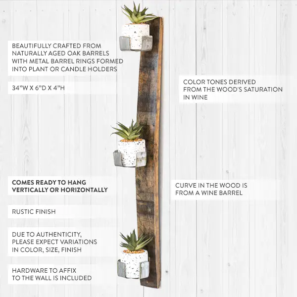 Naturally Aged Oak Barrel Stave Wall Planter/Candle Holder | Made  in the USA