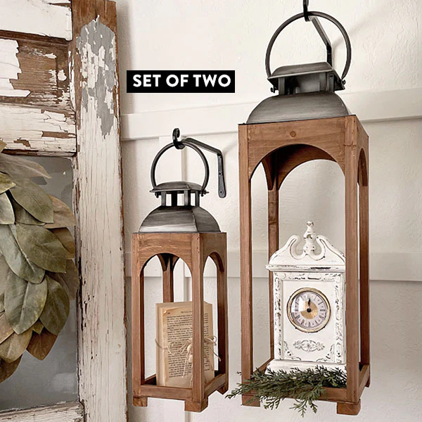 Wooden Arched Lanterns, Set of 2