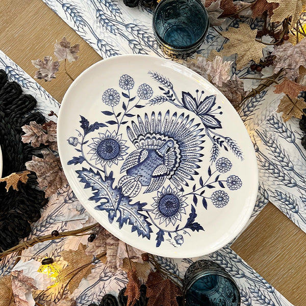Turkey Oval Platter | Blue Harvest
