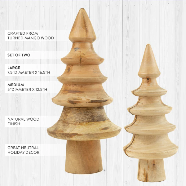 Turned Wood Christmas Trees, Set of 2