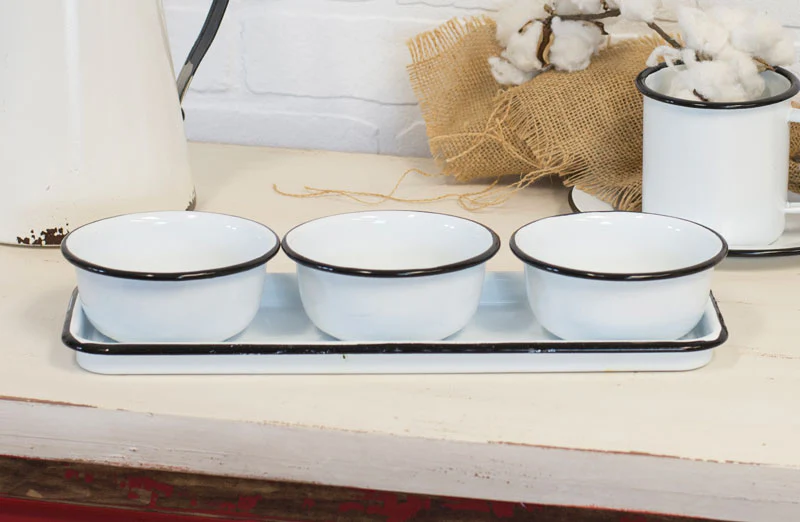 Enamel Bowl Set with Tray