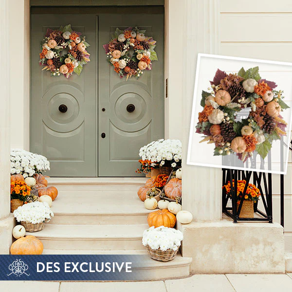 Fall Pumpkin and Pinecone Wreath