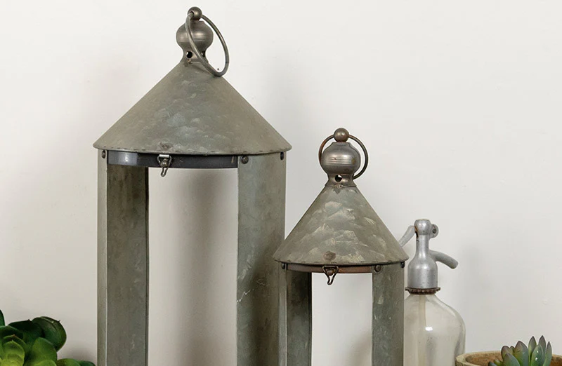 Rustic Metal Lanterns  Set of 2
