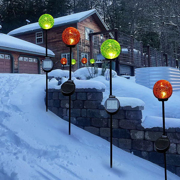 Multi-Color Solar LED Crackle Globe Yard Stakes, Set of 4