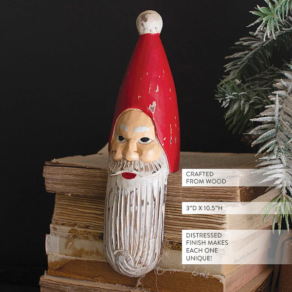 Hand Carved Wooden Santa Shelf Sitter