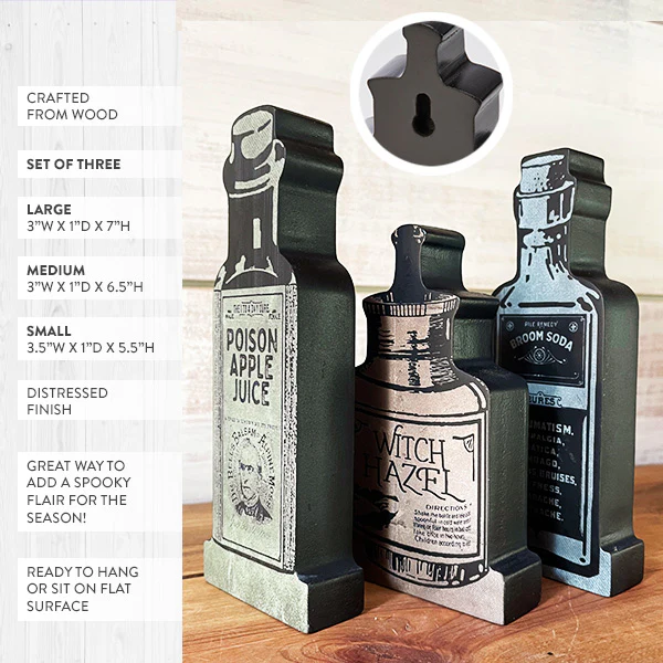 Spooky Apothecary Bottles, Set of Three