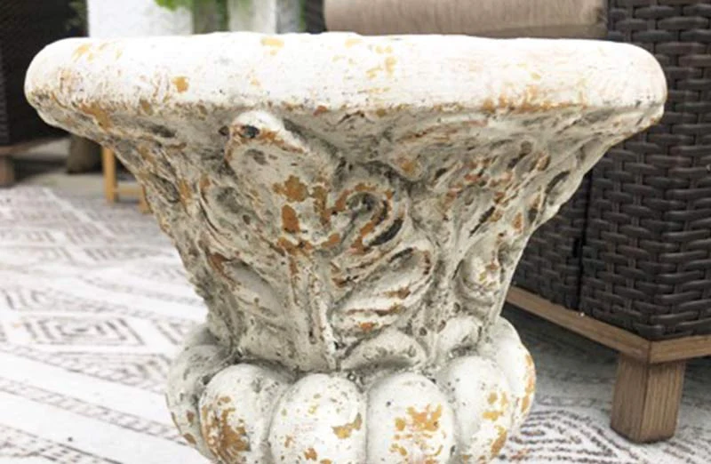 Distressed Carved Garden Urn