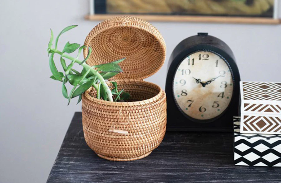 Hand-Woven Rattan Basket with Lid