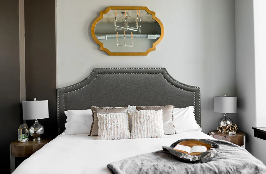 Upholstered Nailhead Queen Headboard, Pick Your Color