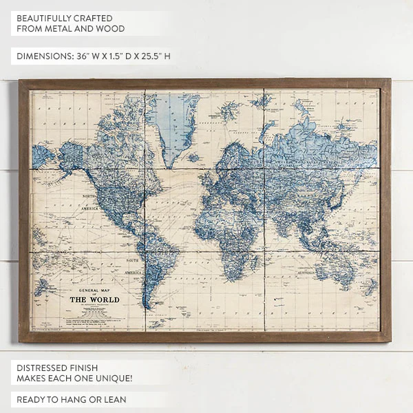 36 Inch Vintage Inspired  Wall Map