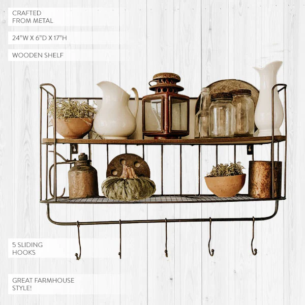 Metal Wall Shelf With Sliding Hooks