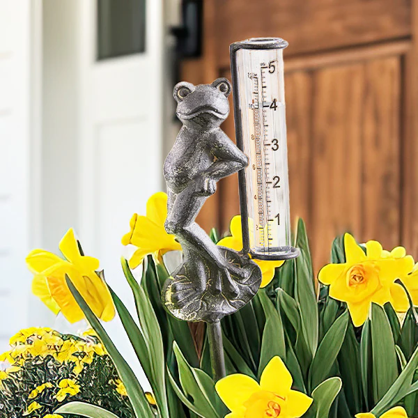 Lily Frog Statue with Rain Gauge