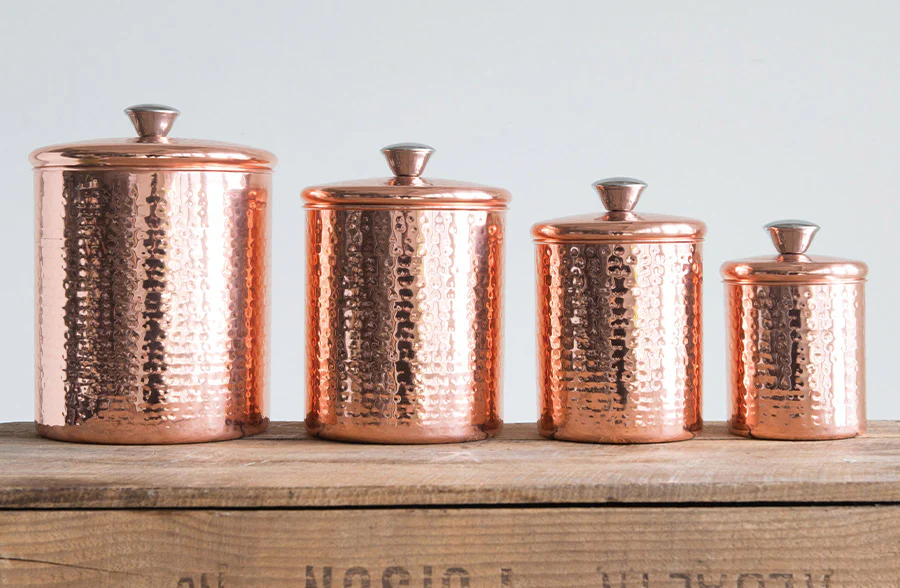 Hammered Stainless Steel Canisters with Copper Finish, Set of 4