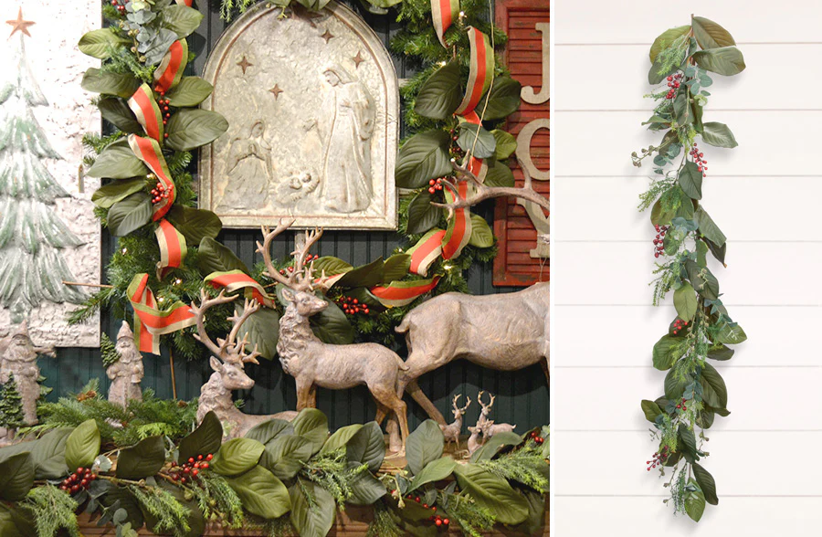 6 Foot Magnolia and Eucalyptus Garland With Berries