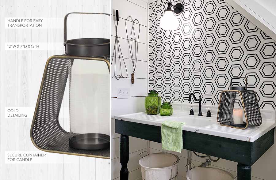 Large Rounded Triangle Pierced Black Metal Candle Lantern