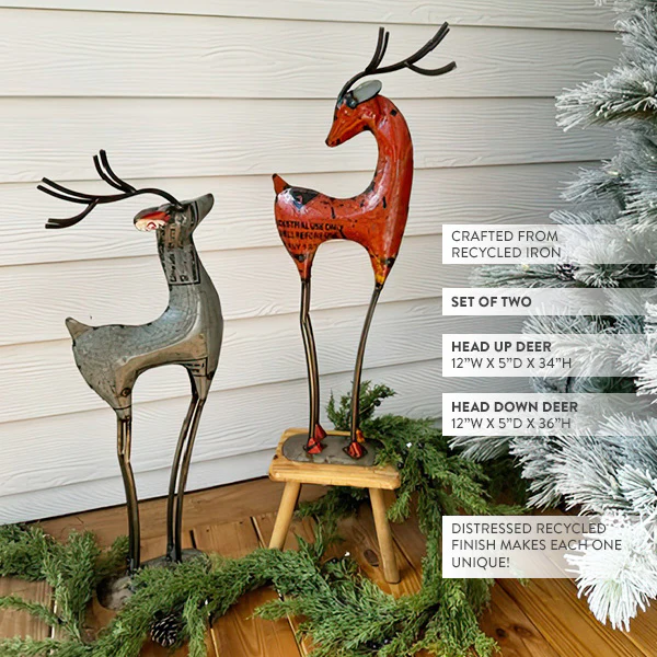 Recycled Iron Deer, Set of 2