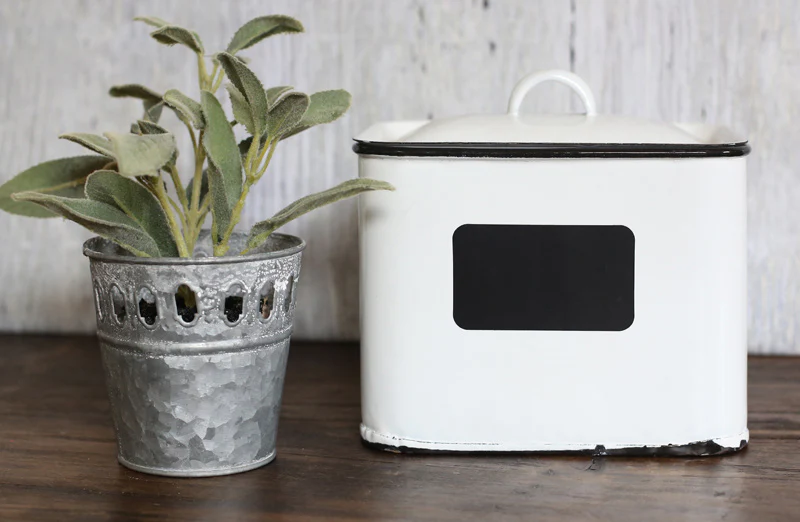 Enamel Storage Container with Chalkboard Front and Lid