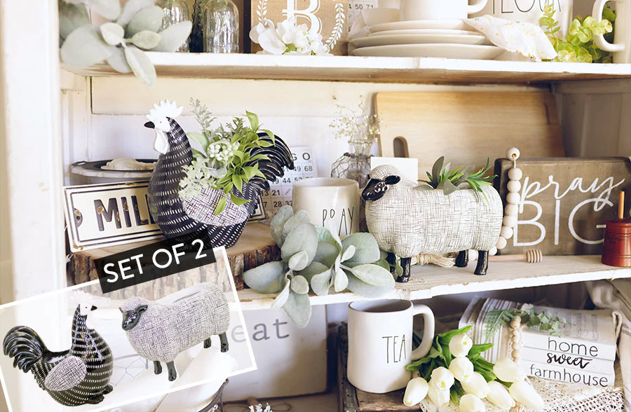 Chicken and Sheep Planter, Set of 2