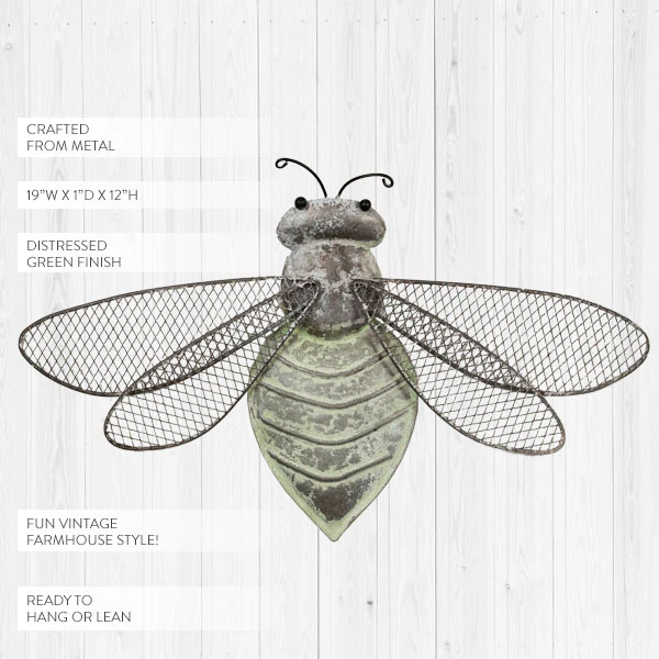 19 Inch Aged Metal Honey Bee Wall Decor