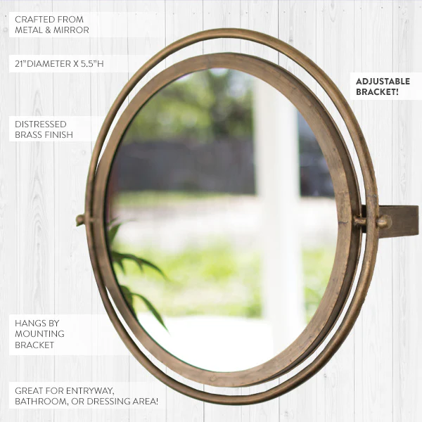 Antique Brass Adjustable Round Wall Mirror