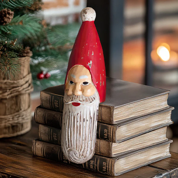Hand Carved Wooden Santa Shelf Sitter