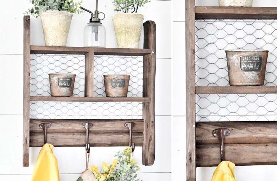 Vintage Farmhouse Kitchen Rack with Hooks
