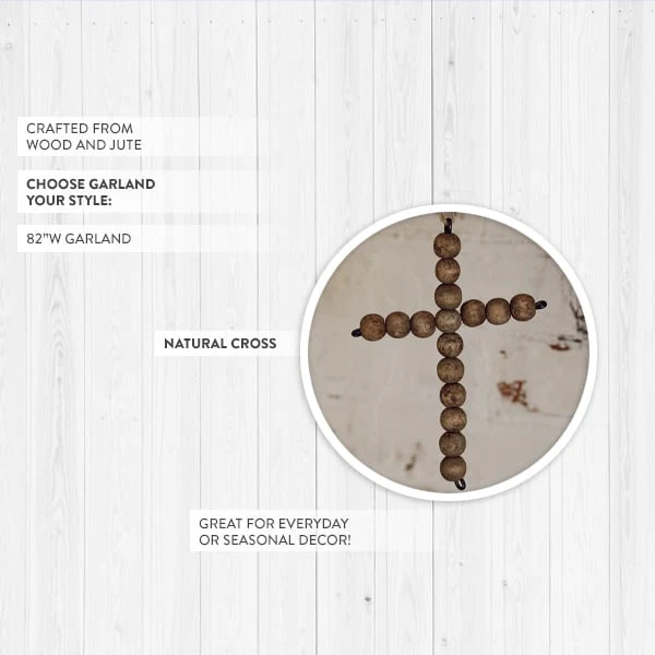 82 Inch Cross Wood Bead Garland, Natural Brown
