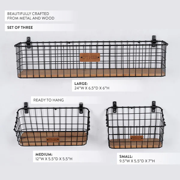 Hanging Wire Baskets, Set of 3