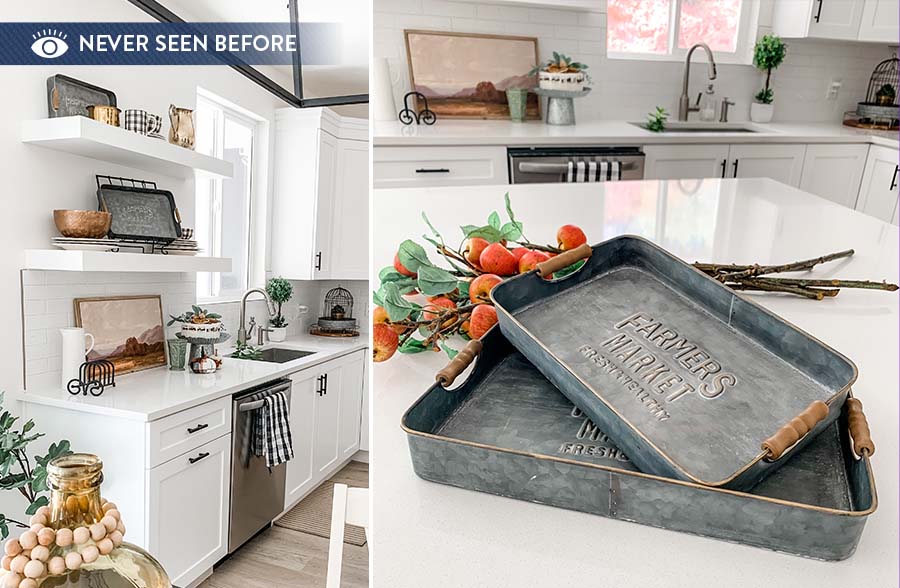 Embossed Metal Farmers Market Trays, Set of 2