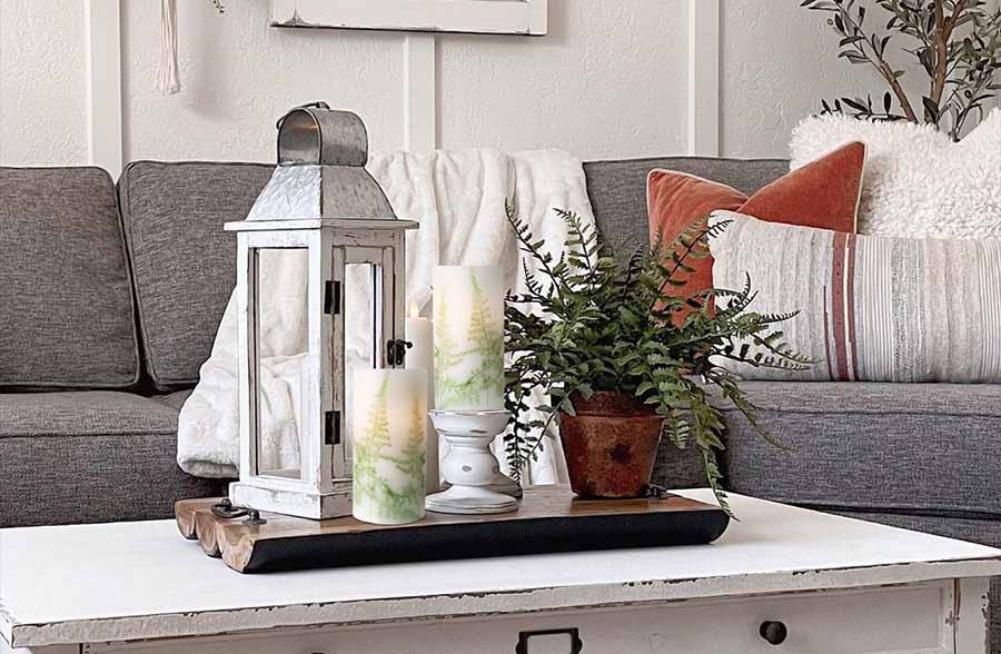 Fern LED Pillar Candles, Set of 2