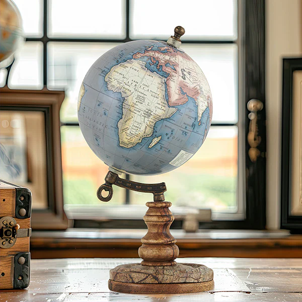 World Globe on Distressed Wood Stand