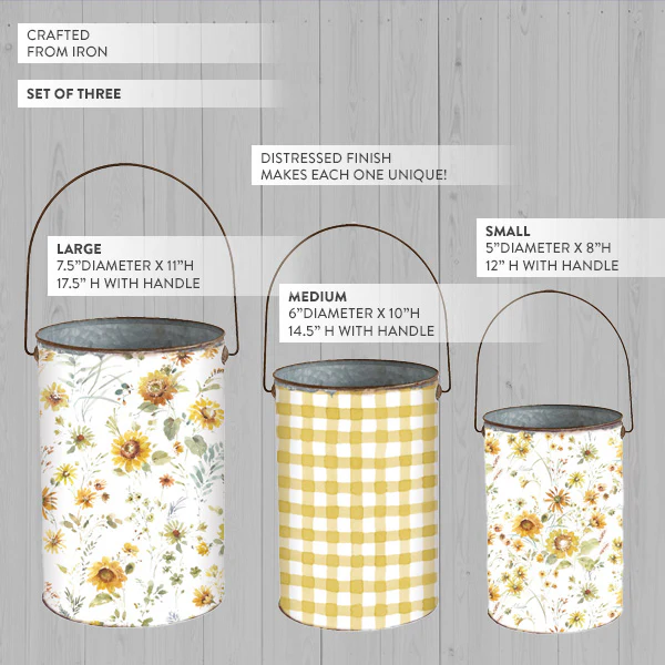 Distressed Patterned Metal Pails, Set of 3