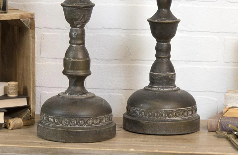 HUGE Antiqued Finish Candle Sticks  Set of 2
