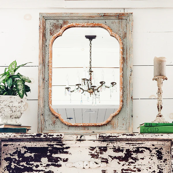 Distressed Teal Wooden Mirror
