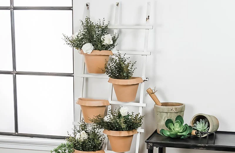 Whitewashed Metal Trellis With Pots