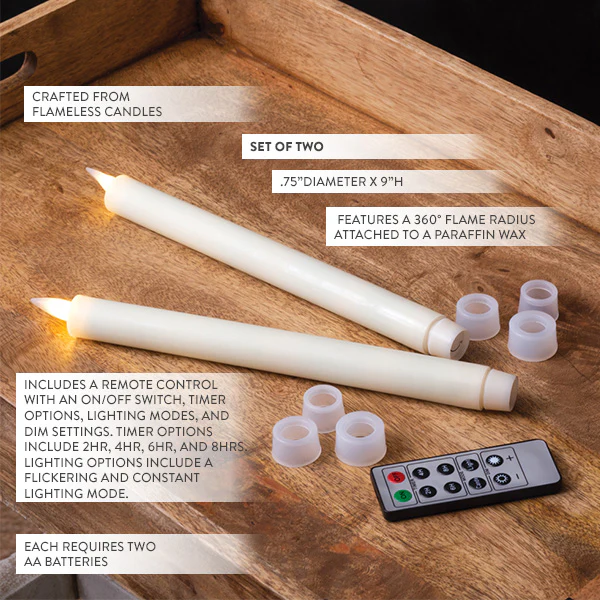 Infinite Wick Wax Taper Candles, Set of 2