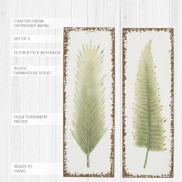 Distressed Metal Leaf Wall Art, Set of 2