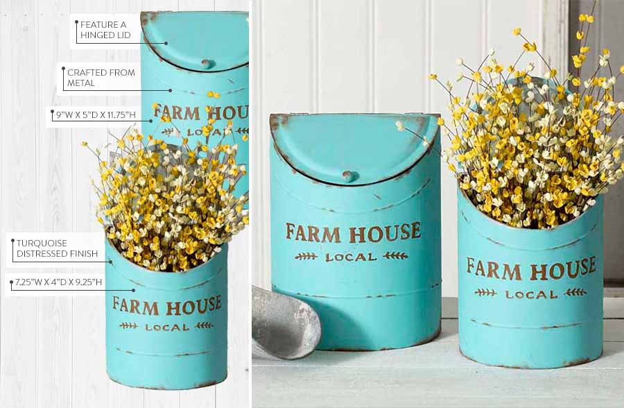 Turquoise Local Farmhouse Bins, Set of 2
