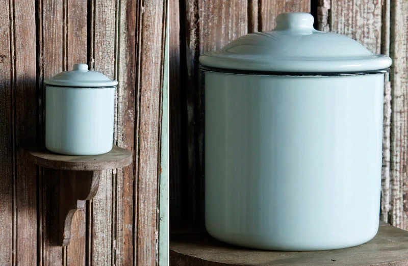 Eggshell Blue Enamelware Canister